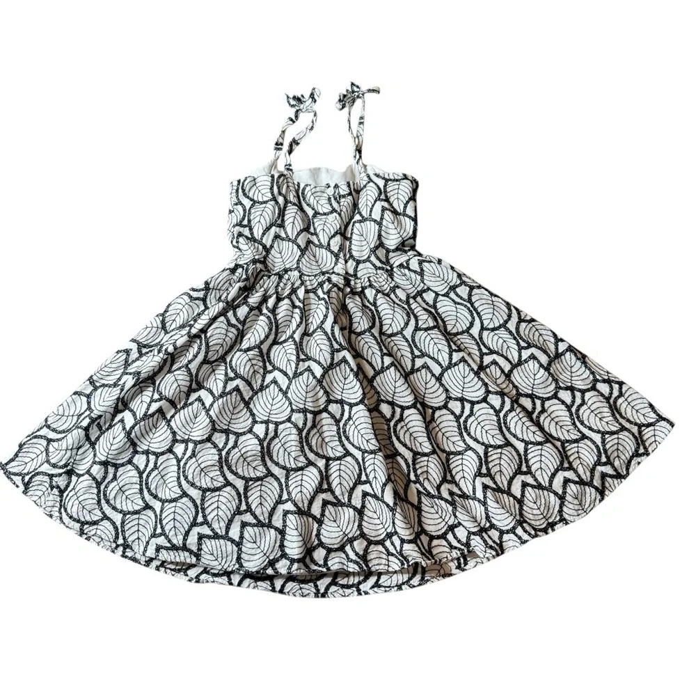 Janie and Jack Girls Dress Size 8 Black White Embroidered Eyelet Tie Strap Cotto